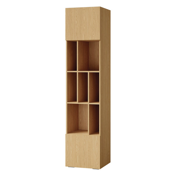 Lorin Hochregal schmal 45 cm mit 2 Türen und offenen Fächern – Kaschmir / Frühlingseiche