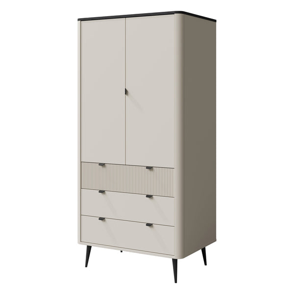 Marly Kleiderschrank 90 cm mit 2 Türen und 3 Schubladen – Kaschmir / Grauer Stein