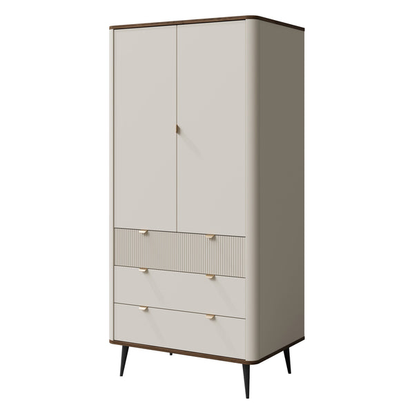 Marly Kleiderschrank 90 cm mit 2 Türen und 3 Schubladen – Kaschmir / Walnuss
