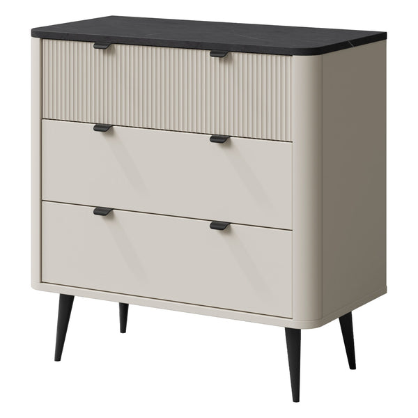 Marly Kommode 90 cm mit 3 Schubladen – Kaschmir / Grauer Stein
