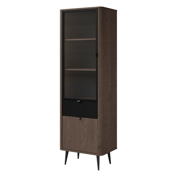 Marly Schmale Vitrine 60 cm mit 1 Glastür, 1 Tür und 1 Schublade – Baltic Storm