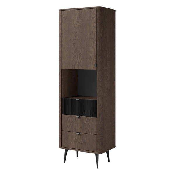 Marly Schmaler Hochschrank 60 cm mit 1 Tür, 3 Schubladen und offenem Fach – Baltic Storm