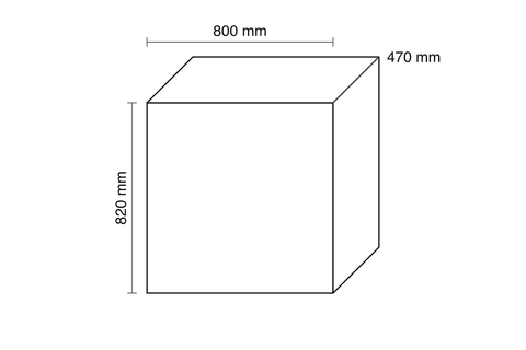 Küchenschrank – Maßbild mit Bemaßung (Breite × Höhe × Tiefe in mm)