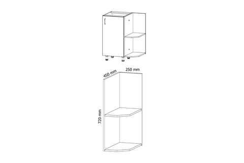 Küchenschrank – Maßbild mit Bemaßung (Breite × Höhe × Tiefe in mm)