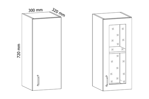 Küchenschrank – Maßbild mit Bemaßung (Breite × Höhe × Tiefe in mm)