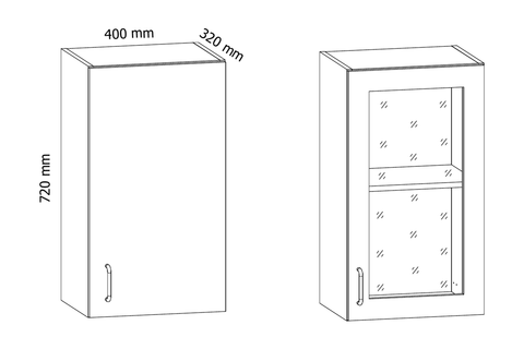 Küchenschrank – Maßbild mit Bemaßung (Breite × Höhe × Tiefe in mm)