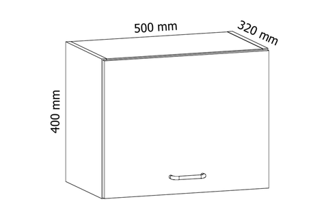 Küchenschrank – Maßbild mit Bemaßung (Breite × Höhe × Tiefe in mm)