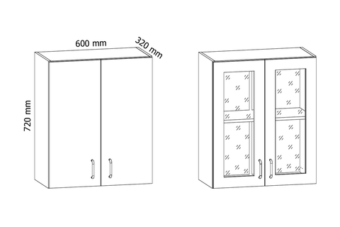 Küchenschrank – Maßbild mit Bemaßung (Breite × Höhe × Tiefe in mm)