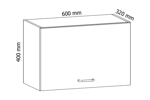 Küchenschrank – Maßbild mit Bemaßung (Breite × Höhe × Tiefe in mm)