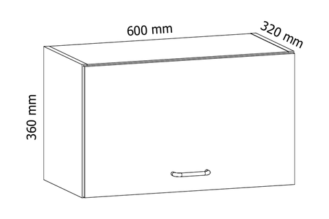 Küchenschrank – Maßbild mit Bemaßung (Breite × Höhe × Tiefe in mm)