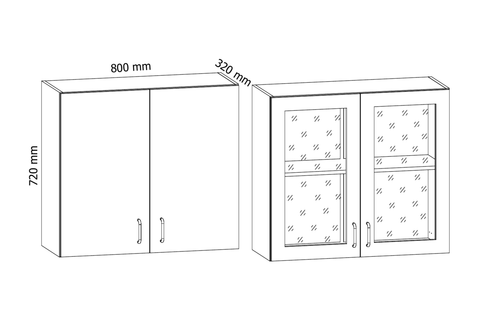 Küchenschrank – Maßbild mit Bemaßung (Breite × Höhe × Tiefe in mm)