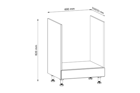 Küchenschrank – Maßbild mit Bemaßung (Breite × Höhe × Tiefe in mm)