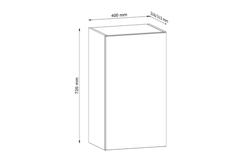 Küchenschrank – Maßbild mit Bemaßung (Breite × Höhe × Tiefe in mm)