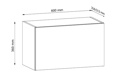 Küchenschrank – Maßbild mit Bemaßung (Breite × Höhe × Tiefe in mm)