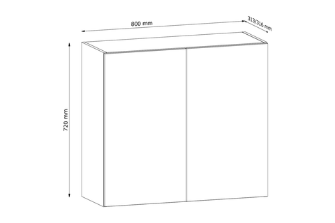 Küchenschrank – Maßbild mit Bemaßung (Breite × Höhe × Tiefe in mm)