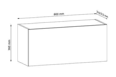 Küchenschrank – Maßbild mit Bemaßung (Breite × Höhe × Tiefe in mm)