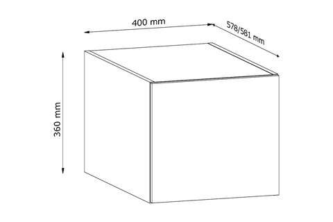 Küchenschrank – Maßbild mit Bemaßung (Breite × Höhe × Tiefe in mm)