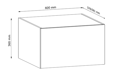 Küchenschrank – Maßbild mit Bemaßung (Breite × Höhe × Tiefe in mm)