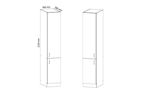 Küchenschrank – Maßbild mit Bemaßung (Breite × Höhe × Tiefe in mm)