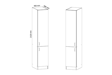 Küchenschrank – Maßbild mit Bemaßung (Breite × Höhe × Tiefe in mm)
