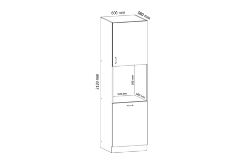 Küchenschrank – Maßbild mit Bemaßung (Breite × Höhe × Tiefe in mm)