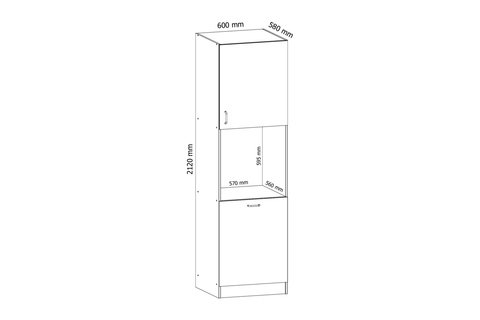 Küchenschrank – Maßbild mit Bemaßung (Breite × Höhe × Tiefe in mm)