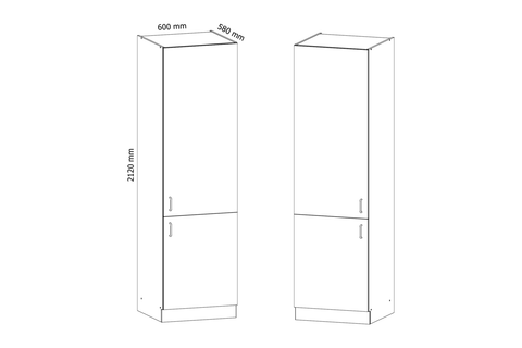 Küchenschrank – Maßbild mit Bemaßung (Breite × Höhe × Tiefe in mm)