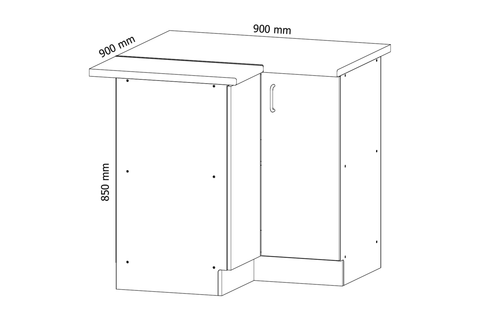 Küchenschrank – Maßbild mit Bemaßung (Breite × Höhe × Tiefe in mm)