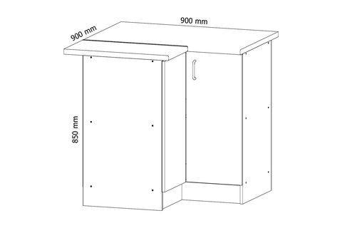Küchenschrank – Maßbild mit Bemaßung (Breite × Höhe × Tiefe in mm)