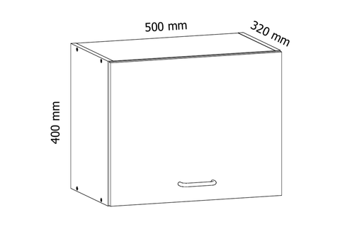 Küchenschrank – Maßbild mit Bemaßung (Breite × Höhe × Tiefe in mm)