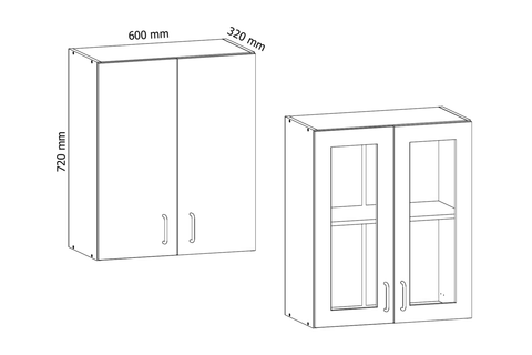 Küchenschrank – Maßbild mit Bemaßung (Breite × Höhe × Tiefe in mm)