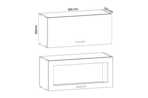 Küchenschrank – Maßbild mit Bemaßung (Breite × Höhe × Tiefe in mm)