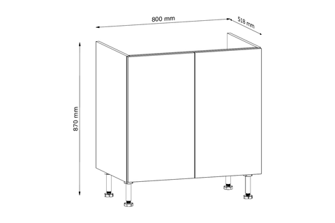 Küchenschrank – Maßbild mit Bemaßung (Breite × Höhe × Tiefe in mm)