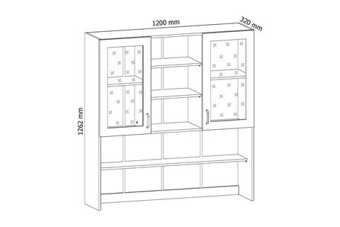 Küchenschrank – Maßbild mit Bemaßung (Breite × Höhe × Tiefe in mm)
