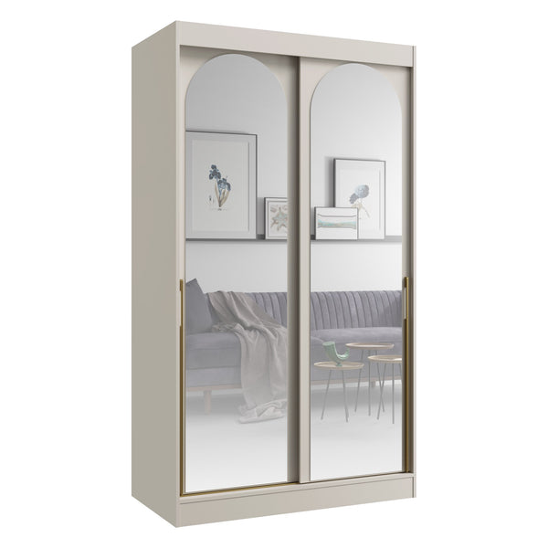 Modin Schwebetürenschrank 120 cm mit 2 Spiegeltüren in Bogenoptik – Kaschmir