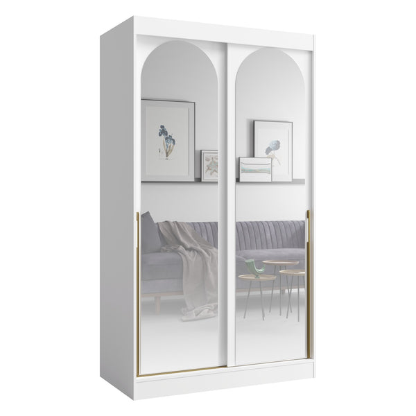 Modin Schwebetürenschrank 120 cm mit 2 Spiegeltüren in Bogenoptik – Weiß
