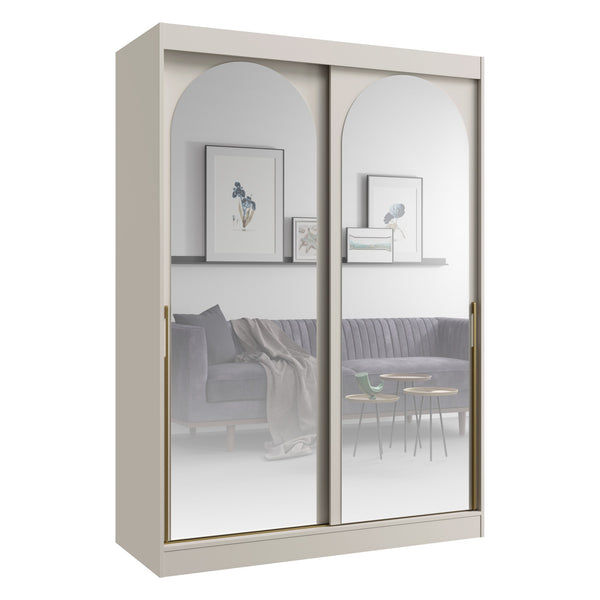 Modin Schwebetürenschrank 150 cm mit 2 Spiegeltüren in Bogenoptik – Kaschmir