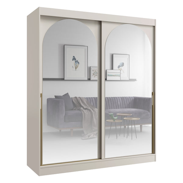 Modin Schwebetürenschrank 180 cm mit 2 Spiegeltüren in Bogenoptik – Kaschmir