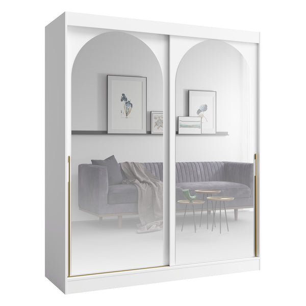 Modin Schwebetürenschrank 180 cm mit 2 Spiegeltüren in Bogenoptik – Weiß