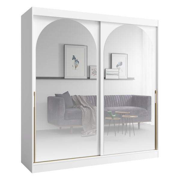 Modin Schwebetürenschrank 200 cm mit 2 Spiegeltüren in Bogenoptik – Weiß