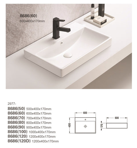 Möbelwaschbecken 60 × 40 cm – Weiß, glänzend, eckig – Ansicht 4
