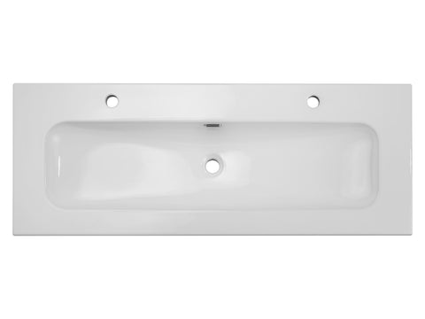Möbelwaschbecken Flavia 121 × 46 cm – Weiß, glänzend, eckig – 2 Hahnlöcher – Ansicht 3