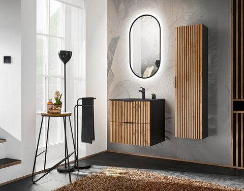 Möbelwaschbecken Lavena 81 × 46 cm – Schwarz, matt, eckig – Ansicht 2