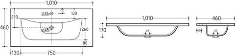 Möbelwaschbecken Skyla I 101 × 46 cm – Weiß, glänzend, eckig – Ansicht 2