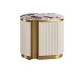 Nachttisch Hillora Taupe/cool dark brown worktop with a marble pattern, Light cream, Golden brass base and accents 60 × 55 × 40 cm (Art.-Nr. CO-P-001025)