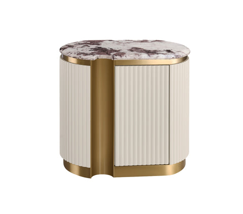 Nachttisch Hillora Taupe/cool dark brown worktop with a marble pattern, Light cream, Golden brass base and accents 60 × 55 × 40 cm (Art.-Nr. CO-P-001025)