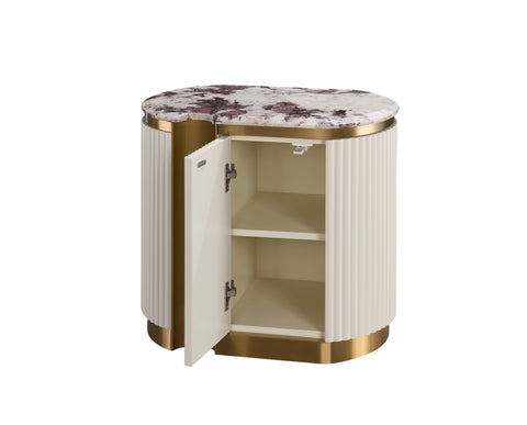Nachttisch Hillora Taupe/cool dark brown worktop with a marble pattern, Light cream, Golden brass base and accents 60 × 55 × 40 cm (Art.-Nr. CO-P-001025) – Ansicht 2