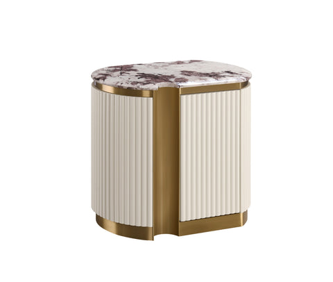 Nachttisch Hillora Taupe/cool dark brown worktop with a marble pattern, Light cream, Golden brass base and accents 60 × 55 × 40 cm (Art.-Nr. CO-P-001025) – Ansicht 3