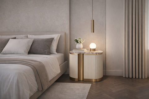 Nachttisch Hillora Taupe/cool dark brown worktop with a marble pattern, Light cream, Golden brass base and accents 60 × 55 × 40 cm (Art.-Nr. CO-P-001025) – Ansicht 7
