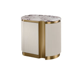 Nachttisch Hillora Taupe/cool dark brown worktop with a marble pattern, Light cream, Golden brass base and accents 60 × 55 × 40 cm (Art.-Nr. CO-P-001026) – Ansicht 2